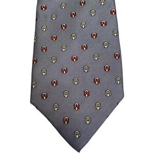 Vintage Christian Dior Mens Tie Equestrian Gray & Red Foulard 100% Silk Necktie